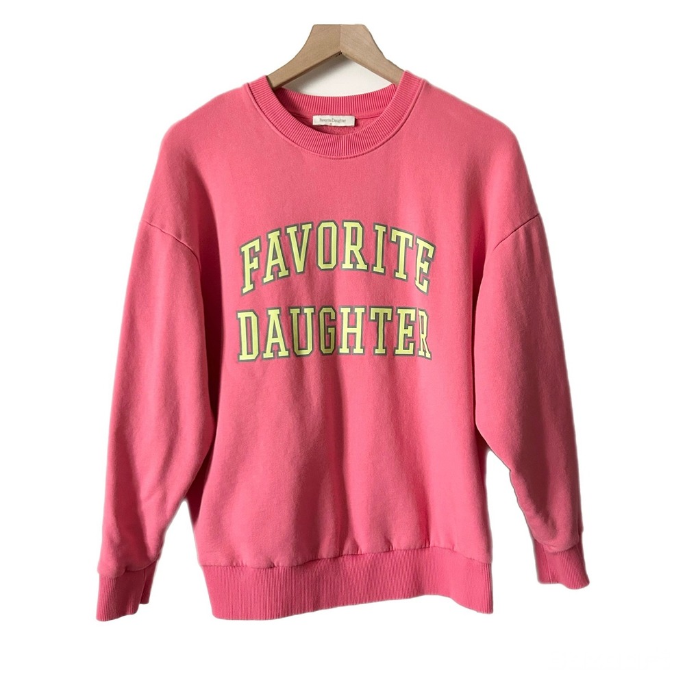 Favorite Daughter Sweatshirt 100% Cotton Neon Pink Graphic Pullover Size Small